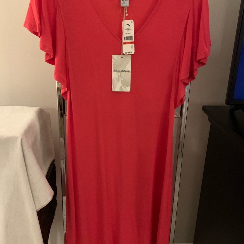 TOMMY BAHAMA Coral summer dress w/flutter sleeves tall/petite